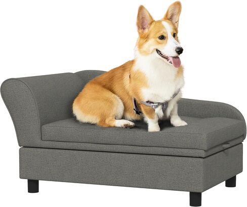 أريكة Pawhut Pet ، أريكة الكلب ، سرير أليف مرتفعة للكلاب الصغيرة ، مع تخزين خفي ، وسادة معنقدة ناعمة ، رمادي in Kuwait