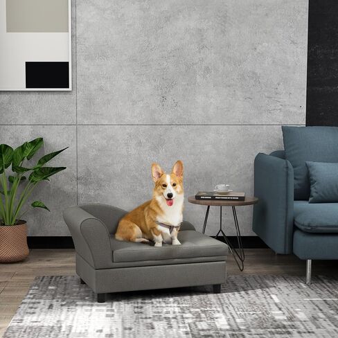 أريكة Pawhut Pet ، أريكة الكلب ، سرير أليف مرتفعة للكلاب الصغيرة ، مع تخزين خفي ، وسادة معنقدة ناعمة ، رمادي in Kuwait