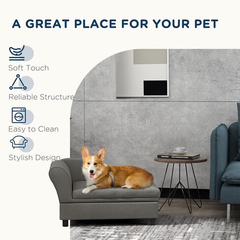 أريكة Pawhut Pet ، أريكة الكلب ، سرير أليف مرتفعة للكلاب الصغيرة ، مع تخزين خفي ، وسادة معنقدة ناعمة ، رمادي in Kuwait