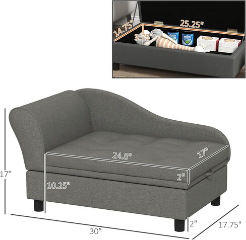 أريكة Pawhut Pet ، أريكة الكلب ، سرير أليف مرتفعة للكلاب الصغيرة ، مع تخزين خفي ، وسادة معنقدة ناعمة ، رمادي in Kuwait