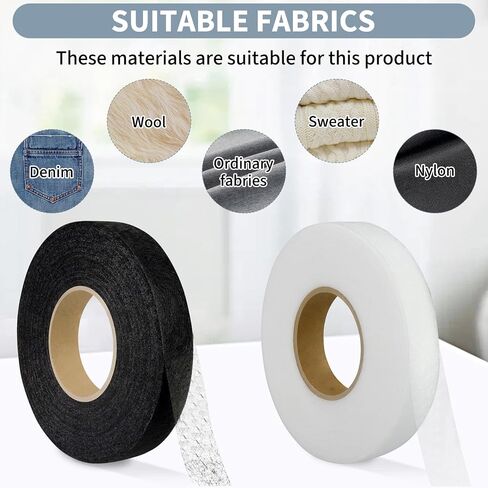 140 Yards Iron On Hem Tape, 2 Rolls x 0.59" - No Sew Hemming Tape for Pants/Clothes/Curtains, Iron Hem Tape with Strong Adhesive (Black & White) in Kuwait