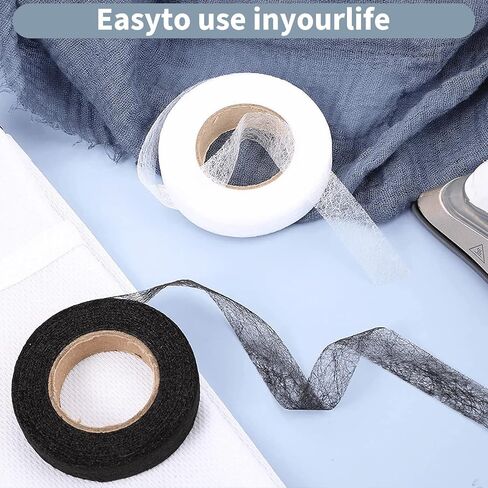 140 Yards Iron On Hem Tape, 2 Rolls x 0.59" - No Sew Hemming Tape for Pants/Clothes/Curtains, Iron Hem Tape with Strong Adhesive (Black & White) in Kuwait