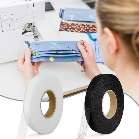 140 Yards Iron On Hem Tape, 2 Rolls x 0.59" - No Sew Hemming Tape for Pants/Clothes/Curtains, Iron Hem Tape with Strong Adhesive (Black & White) in Kuwait