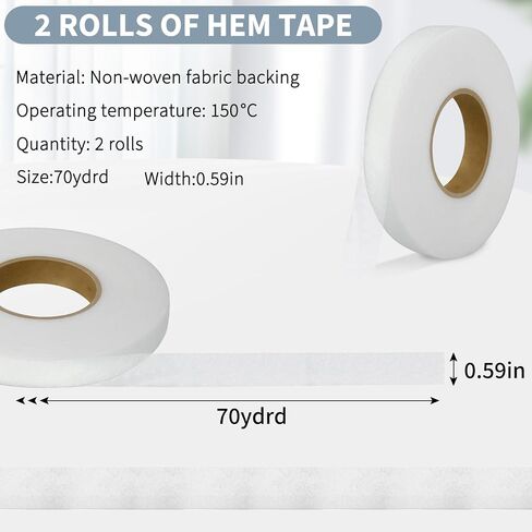 140 Yards Iron On Hem Tape, 2 Rolls x 0.59" - No Sew Hemming Tape for Pants/Clothes/Curtains, Iron Hem Tape with Strong Adhesive (Black & White) in Kuwait