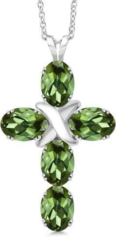 عقد بقلادة متقاطعة من الفضة الإسترلينية عيار 925 من Gem Stone King للنساء (2.75 قيراط، أحجار كريمة، بيضاوية 6 × 4 مم، مع سلسلة فضية 18 بوصة) in Saudi Arabia