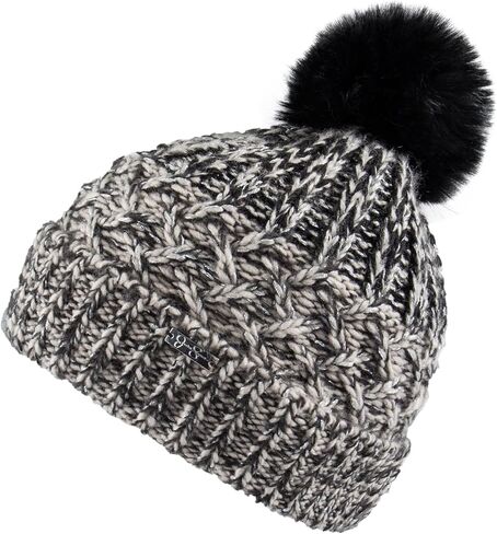 Jessica Simpson womens Striped Beanie With Fur Pom Beanie Hat in Saudi Arabia