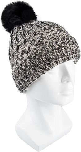Jessica Simpson womens Striped Beanie With Fur Pom Beanie Hat in Saudi Arabia