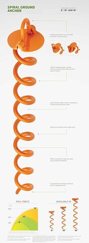 Liberty Outdoor ANCFR16-ORG-A مرساة أرضية حلزونية قابلة للطي، برتقالي، 16 بوصة in Kuwait