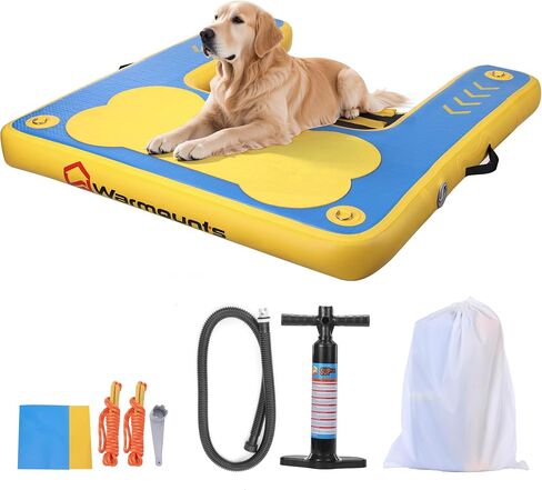 Inflatable Dog Water Ramp, Floating Dock Platform for Big Dogs (Up to 220 LBs) with Ladder, Ropes, Non-Slip Pad, High Visibility Dogs Safety Ramp for Pool, River, Boat in Saudi Arabia