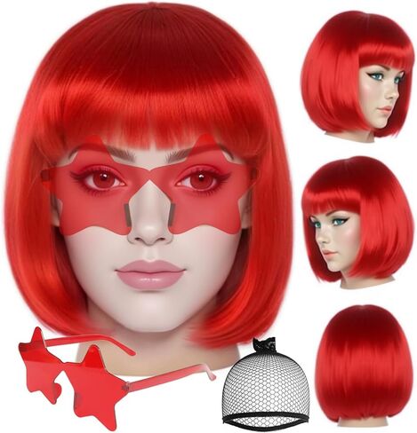 BESTBEL+Glasses+Hair Cap Sadness Wig Short Blue Wig for Women Short Bob Wig Blue Anime Wig for Halloween Cosplay Womens Cosplay Outfit Wig Synthetic Wig for Costume Party in Saudi Arabia