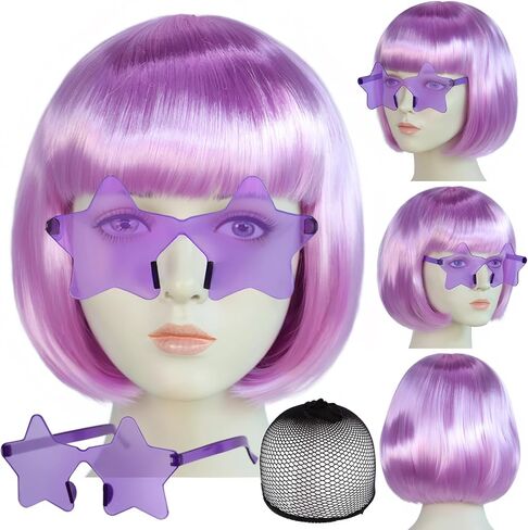 BESTBEL+Glasses+Hair Cap Sadness Wig Short Blue Wig for Women Short Bob Wig Blue Anime Wig for Halloween Cosplay Womens Cosplay Outfit Wig Synthetic Wig for Costume Party in Saudi Arabia