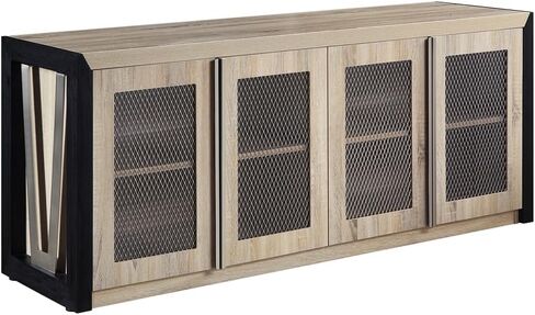 NBF District Office Storage Credenza - Modern Sideboard with 2 Adjustable Shelves - Credenza Storage Cabinet with 4 Doors and Laminate Top - (72" W x 20" D x 29.5" H, Black & Walnut) in Saudi Arabia