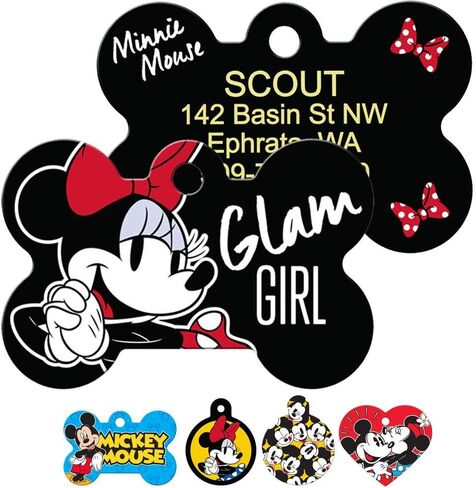 Gotags Mickey Mouse و Minnie Mouse Pet Id علامات ، علامات Disney Dog للكلاب والقطط ، محفورة على ما يصل إلى 4 أسطر من النص المخصص in Kuwait