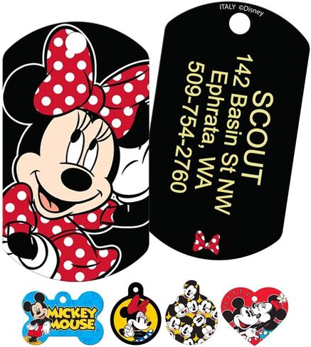 Gotags Mickey Mouse و Minnie Mouse Pet Id علامات ، علامات Disney Dog للكلاب والقطط ، محفورة على ما يصل إلى 4 أسطر من النص المخصص in Kuwait