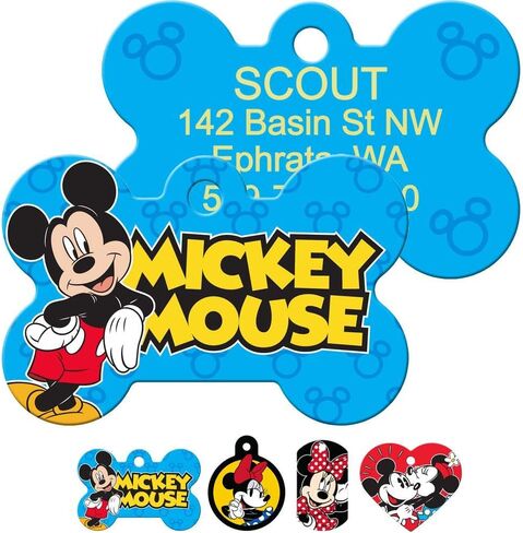 Gotags Mickey Mouse و Minnie Mouse Pet Id علامات ، علامات Disney Dog للكلاب والقطط ، محفورة على ما يصل إلى 4 أسطر من النص المخصص in Kuwait