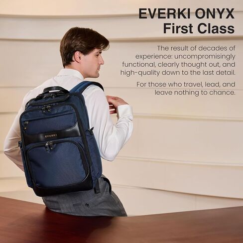 حقيبة الكمبيوتر المحمولة من Everki Onyx Premium Business Business Propive - حقيبة كمبيوتر محمولة من النايلون والمكاتب الجلدية ، Bagpack Friending Office ، مقصورة مخصصة تصل إلى 15.6 بوصة (EKP132N) ، البحرية in Kuwait