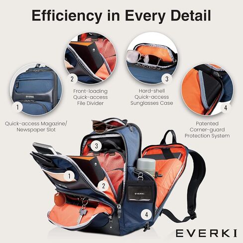 حقيبة الكمبيوتر المحمولة من Everki Onyx Premium Business Business Propive - حقيبة كمبيوتر محمولة من النايلون والمكاتب الجلدية ، Bagpack Friending Office ، مقصورة مخصصة تصل إلى 15.6 بوصة (EKP132N) ، البحرية in Kuwait