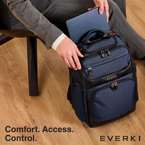 حقيبة الكمبيوتر المحمولة من Everki Onyx Premium Business Business Propive - حقيبة كمبيوتر محمولة من النايلون والمكاتب الجلدية ، Bagpack Friending Office ، مقصورة مخصصة تصل إلى 15.6 بوصة (EKP132N) ، البحرية in Kuwait