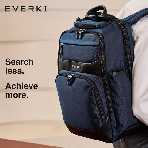 حقيبة الكمبيوتر المحمولة من Everki Onyx Premium Business Business Propive - حقيبة كمبيوتر محمولة من النايلون والمكاتب الجلدية ، Bagpack Friending Office ، مقصورة مخصصة تصل إلى 15.6 بوصة (EKP132N) ، البحرية in Kuwait