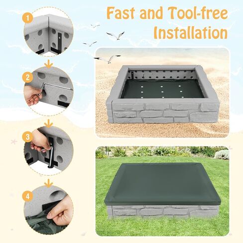 عسل فرحة 12.5 "صندوق رمل الأطفال مع غطاء ، 48 × 48 بوصة حفرة HDPE كبيرة للبناء الخلفي ، 4 مقاعد الزاوية وبطانة أسفل ، حماية الرمال ، جميع صناديق الرمل المقاومة للطقس للأطفال في الهواء الطلق (القهوة) in Kuwait