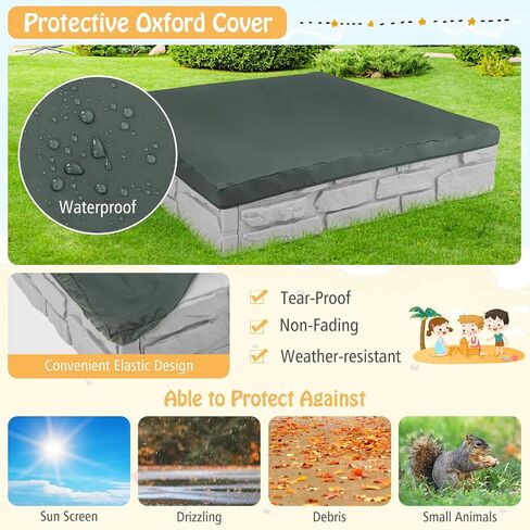 عسل فرحة 12.5 "صندوق رمل الأطفال مع غطاء ، 48 × 48 بوصة حفرة HDPE كبيرة للبناء الخلفي ، 4 مقاعد الزاوية وبطانة أسفل ، حماية الرمال ، جميع صناديق الرمل المقاومة للطقس للأطفال في الهواء الطلق (القهوة) in Kuwait