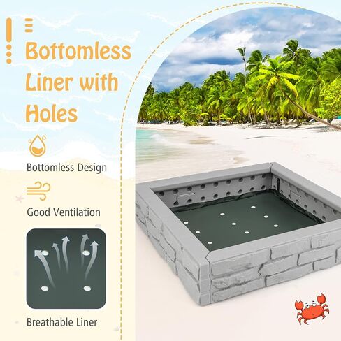 عسل فرحة 12.5 "صندوق رمل الأطفال مع غطاء ، 48 × 48 بوصة حفرة HDPE كبيرة للبناء الخلفي ، 4 مقاعد الزاوية وبطانة أسفل ، حماية الرمال ، جميع صناديق الرمل المقاومة للطقس للأطفال في الهواء الطلق (القهوة) in Kuwait
