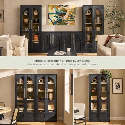 مركز الترفيه Mopio Blake 4 مع التخزين ، Farmhouse Modern Modular Storage Cabinet TV Stand Franting to 65 "TVS ، علبة عرض جانبية (البلوط الأسود ، 4 وحدات + هاتش) in Saudi Arabia