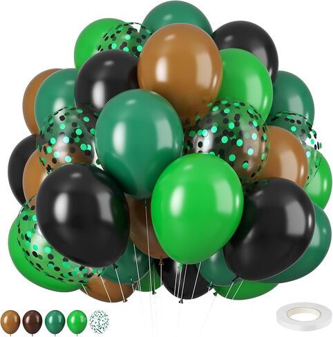 البالونات الخضراء والبنية ، 12 بوصة رجعية خضراء سوداء اللاتكس بالونس Confetti الأسود بالون الأخضر للبنينا فيديو لعبة الغابة حفلة سفاري حفلة زفاف زفاف زفاف زفاف عيد ميلاد in Saudi Arabia