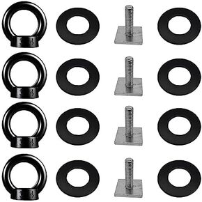 4 Pack T Slot Bolts for Roof Rack Cross Bar, 20mm Long Screws M8 Heavy Duty Eye Bolt T Track Mount Tie Down Anchor Stainless Steel T Bolt Eye Nut Tie Down Ring for Holding Bungee Cord Rope