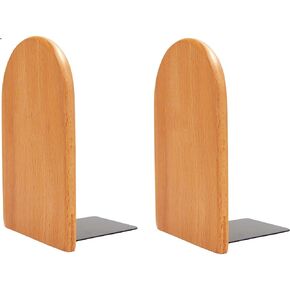 1 Pair 5" Beech Wood Bookends for Home Office School Desk Book Ends Decorative Bookshelf Display Organizers Gift(Beech Round, 5" H x 3.1" W x 4" L)