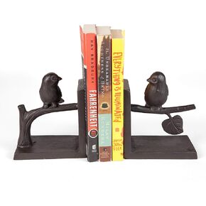 Danya B. Decorative Birds on a Branch Bookend Set | Home and Office Shelf/Table Decor | Cast Iron Accent Piece and Gift Idea | Bird Figurines - Brown