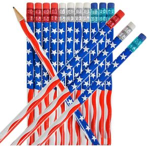 The Dreidel Company American Flag USA Pencils, Wooden 4th Of July Give Away - 7 1/2" (Pack of 12)