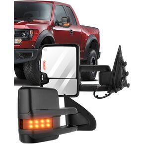مرايا السحب ECCPP، زوج من مرايا السيارات الخارجية تناسب 2014-2018 لسيارة Chevy Silverado لـ GMC Sierra مع تشغيل أضواء عكسية وتشغيل الطاقة وإشارة سهم ساخنة ومبيت من الكروم