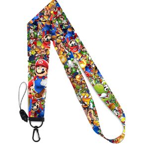 سلسلة مفاتيح Supe Mario Lanyard، حبل شارات هوية الرسوم المتحركة، حبل مفاتيح لحامل بطاقات الهوية، جراب الهاتف الخلوي