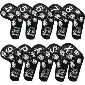 Golf Iron Covers Lucky 777 Golf Iron Headcover 10pcs Synthetic Leather Golf Clubs Iron Covers for Golf Clubs Head Covers for Irons with Magic Tape Fit All Brands