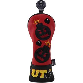 CRAFTSMAN GOLF Driver Headcover Embroidery Bomb, PU Leather Golf Head Covers Driver Fairway Wood Hybrid Red & Black Blade Putter Cover