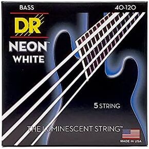 DR NWB5-40 Neon White Bass Guitar Strings 40-120; 5-string set