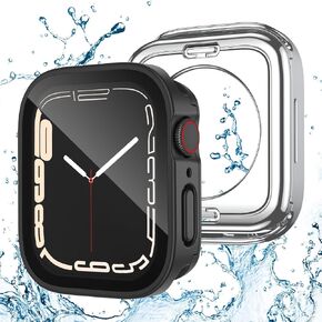 عبوتان من حافظة مقاومة للماء لساعة Apple Watch Series 6 5 4 SE مقاس 44 مم، واقي شاشة 2 في 1، غطاء وجه زجاجي حماية كاملة 9H أمامي وخلفي من البولي كربونات الصلب لغطاء iWatch مقاس 44 مم، Starlight x2 in Kuwait