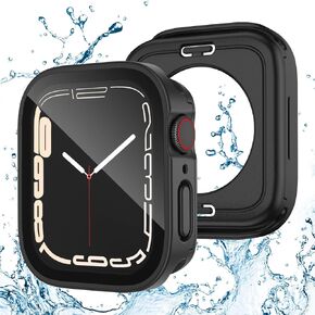 2 Pack Waterproof Case for Apple Watch Series 6 5 4 SE 44mm Screen Protector, 2 in 1 Full Protective 9H Glass Face Cover Front & Back Hard PC Bumper for iWatch Cover 44mm, Starlight x2