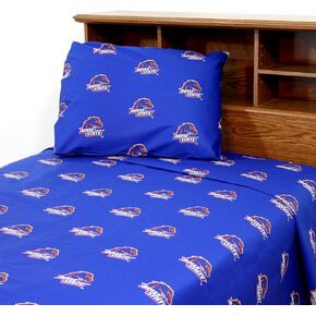 College Covers Everything Comfy Boise State Broncos Full Sized 4 Piece Sheet Set, Team Color Background, 1 Flat Sheet, 1 Fitted Sheet, 2 Pillowcases