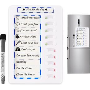 Erasable Chore Chart for Kids, Magnetic Dry Erase Chore Chart, Checklist Board, Reusable to List Board with 10 Sliders, Planning Board with Markers Pen for Refrigerator, Wall, Desk