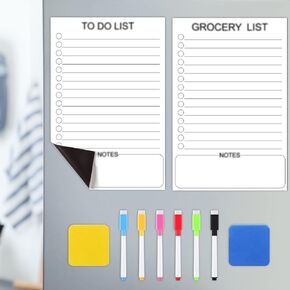 2 Pieces Magnetic Whiteboard Sheet Magnetic Whiteboard for Fridge to do List Whiteboard 6 Pieces Markers 2 Dry Erase Erasers for Home Fridge Shopping Kitchen (Practical Style)