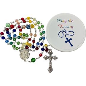 Westmon Works Pray the Rosary Colorful Glass Bead Catholic Youth Teen Set with Case