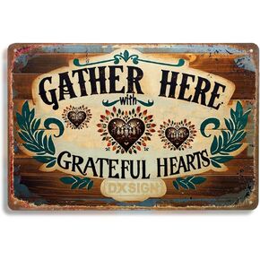 Vintage Metal Tin Sign - 'Gather Here with Grateful Hearts' - Rustic Wall Decor for Home, Kitchen, and Dining Room - 12x8 inches Distressed Retro Wall Art in Kuwait