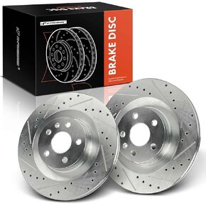 A-Premium 12.59 inch (320mm) Rear Drilled and Slotted Disc Brake Rotors Compatible with Select Volvo Models - XC60 2018-2020, S60 2019-2022, S90, V60/V60 Cross Country, V90/V90 Cross Country, 2-PC Set