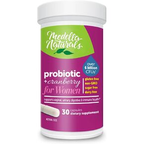 Women’s Probiotic + Prebiotic with Cranberry - 6 Billion CFU, 4-Strain Prebiotic Probiotic Women to Support Vaginal, Urinary, Immune & Digestive Health - Made in the USA, 30 Veggie Capsules