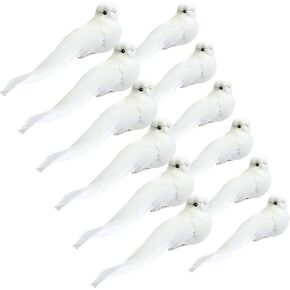 12 Pieces Cardinal Ornament with Clip on Feather Artificial Doves Bird Christmas Tree Ornament Bright Fake Cardinal Craft for Winter Theme Wreath Garland Decor (White Doves,5.1 Inches)