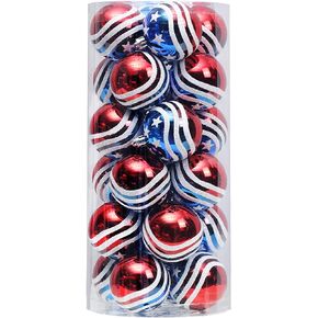 24PCS Independence Day Hanging Ball,4th of July Ornament Red White Blue Patriotic Hanging Ball for Memorial Day USA Themed Party Supplies