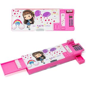 Pop Up Multifunction Pencil Case for Girls, Stationery Organizer with Calculator, Sharpener and Schedule, Cute School Supplies Pencil Box, Children Art Kit Holder, Best Gift Birthday Present for Kids