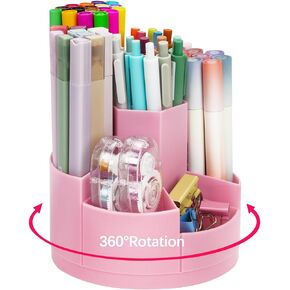 حامل أقلام للمكتب، حامل أقلام دوار 360 درجة، منظم أقلام 7 فتحات، منظم أقلام تحديد كبير لطيف للمكتب والمدرسة والفصول الدراسية، حاوية أقلام رصاص مع ملصقات للإمدادات الفنية، فرشاة مكياج (وردي) in Kuwait